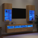 Mobili TV a Muro con LED 5pz Rovere Sonoma Legno truciolato