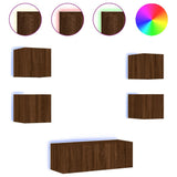 Mobili TV a Muro con LED 6pz Rovere Marrone Legno truciolato