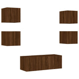 Mobili TV a Muro con LED 6pz Rovere Marrone Legno truciolato