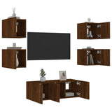 Mobili TV a Muro con LED 6pz Rovere Marrone Legno truciolato