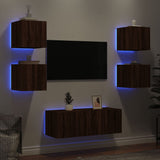 Mobili TV a Muro con LED 6pz Rovere Marrone Legno truciolato