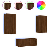 Mobili TV a Muro con LED 4pz Rovere Marrone Legno truciolato