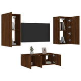 Mobili TV a Muro con LED 4pz Rovere Marrone Legno truciolato
