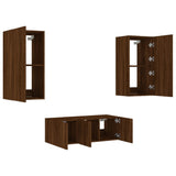 Mobili TV a Muro con LED 4pz Rovere Marrone Legno truciolato