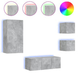Mobili TV a Muro con LED 5pz Grigio Cemento Legno truciolato