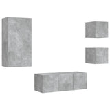 Mobili TV a Muro con LED 5pz Grigio Cemento Legno truciolato