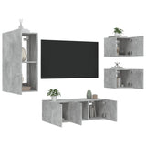 Mobili TV a Muro con LED 5pz Grigio Cemento Legno truciolato
