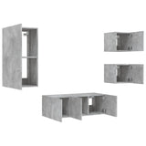 Mobili TV a Muro con LED 5pz Grigio Cemento Legno truciolato