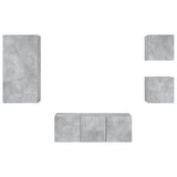 Mobili TV a Muro con LED 5pz Grigio Cemento Legno truciolato