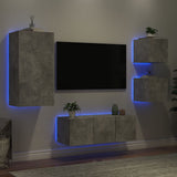 Mobili TV a Muro con LED 5pz Grigio Cemento Legno truciolato