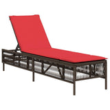Lettino prendisole con Cuscino in Polyrattan Marrone