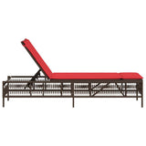 Lettino prendisole con Cuscino in Polyrattan Marrone