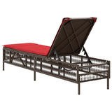 Lettino prendisole con Cuscino in Polyrattan Marrone