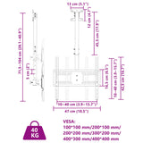 Porta TV a Soffitto per Schermo 32"-65" Max VESA 400x400mm 40kg