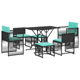 Set da pranzo da giardino da 7 pz con Cuscini in Polyrattan Nero