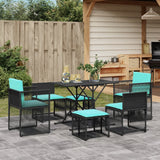 Set da pranzo da giardino da 7 pz con Cuscini in Polyrattan Nero