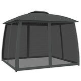 Gazebo Tetto Doppio e Pareti Rete Antracite 2,93x2,93 m Acciaio