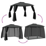 Gazebo Tetto Doppio e Pareti Rete Antracite 2,93x2,93 m Acciaio