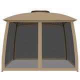 Gazebo con Tetto Doppio/Pareti Rete Tortora 2,93x2,93 m Acciaio