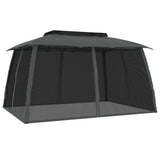 Gazebo Tetto Doppio e Pareti Rete Antracite 3,93x2,93 m Acciaio