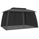 Gazebo Tetto Doppio e Pareti Rete Antracite 3,93x2,93 m Acciaio