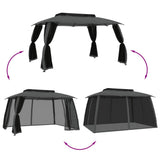 Gazebo Tetto Doppio e Pareti Rete Antracite 3,93x2,93 m Acciaio