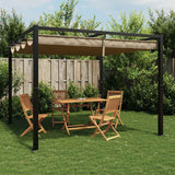 Gazebo da Giardino con Tetto Retrattile Tortora 3x3 m Acciaio