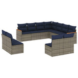 Set Divani da Giardino 11 pz con Cuscini Grigio in Polyrattan