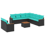 Set Divani da Giardino 10 pz con Cuscini Nero in Polyrattan