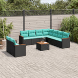 Set Divani da Giardino 10 pz con Cuscini Nero in Polyrattan