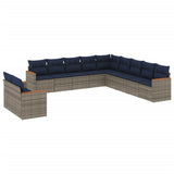 Set Divani da Giardino 11 pz con Cuscini Grigio in Polyrattan