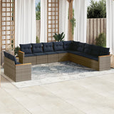 Set Divani da Giardino 11 pz con Cuscini Grigio in Polyrattan
