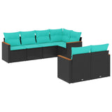 Set Divani da Giardino 7 pz con Cuscini Nero in Polyrattan