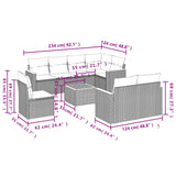 Set Divani da Giardino 9 pz con Cuscini Grigio in Polyrattan