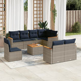 Set Divani da Giardino 9 pz con Cuscini Grigio in Polyrattan
