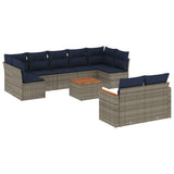 Set Divani da Giardino 10 pz con Cuscini Grigio in Polyrattan