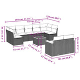 Set Divani da Giardino 10 pz con Cuscini Grigio in Polyrattan