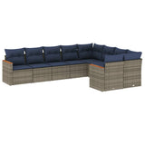 Set Divani da Giardino 9 pz con Cuscini Grigio in Polyrattan