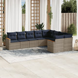 Set Divani da Giardino 9 pz con Cuscini Grigio in Polyrattan