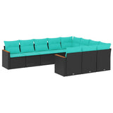 Set Divani da Giardino 10 pz con Cuscini Nero in Polyrattan