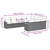 Set Divani da Giardino 10 pz con Cuscini Nero in Polyrattan