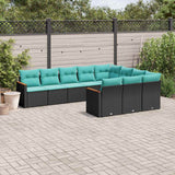 Set Divani da Giardino 10 pz con Cuscini Nero in Polyrattan