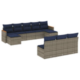 Set Divani da Giardino 10 pz con Cuscini Grigio in Polyrattan