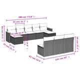 Set Divani da Giardino 10 pz con Cuscini Grigio in Polyrattan