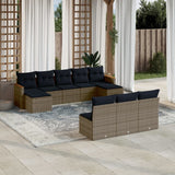 Set Divani da Giardino 10 pz con Cuscini Grigio in Polyrattan