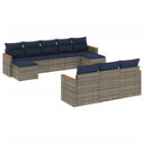 Set Divani da Giardino 10 pz con Cuscini Grigio in Polyrattan