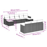Set Divani da Giardino 10 pz con Cuscini Grigio in Polyrattan