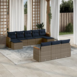 Set Divani da Giardino 10 pz con Cuscini Grigio in Polyrattan