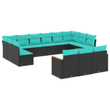 Set Divani da Giardino 13 pz con Cuscini Nero in Polyrattan
