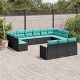 Set Divani da Giardino 13 pz con Cuscini Nero in Polyrattan